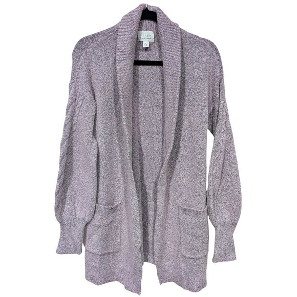 Hinge Purple Marled Knit Open Front Shawl Cardigan w/ Pockets sz M - Picture 1 of 5